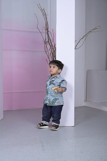 Safari Animal Printed Boy’s Shirt – Sky Blue