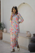 Colorful Rainbow Swirl Satin Pajama Set - Fun & Vibrant Nightwear | Co-Ord Set | Shop stylish women's clothing online at Label Flavia |