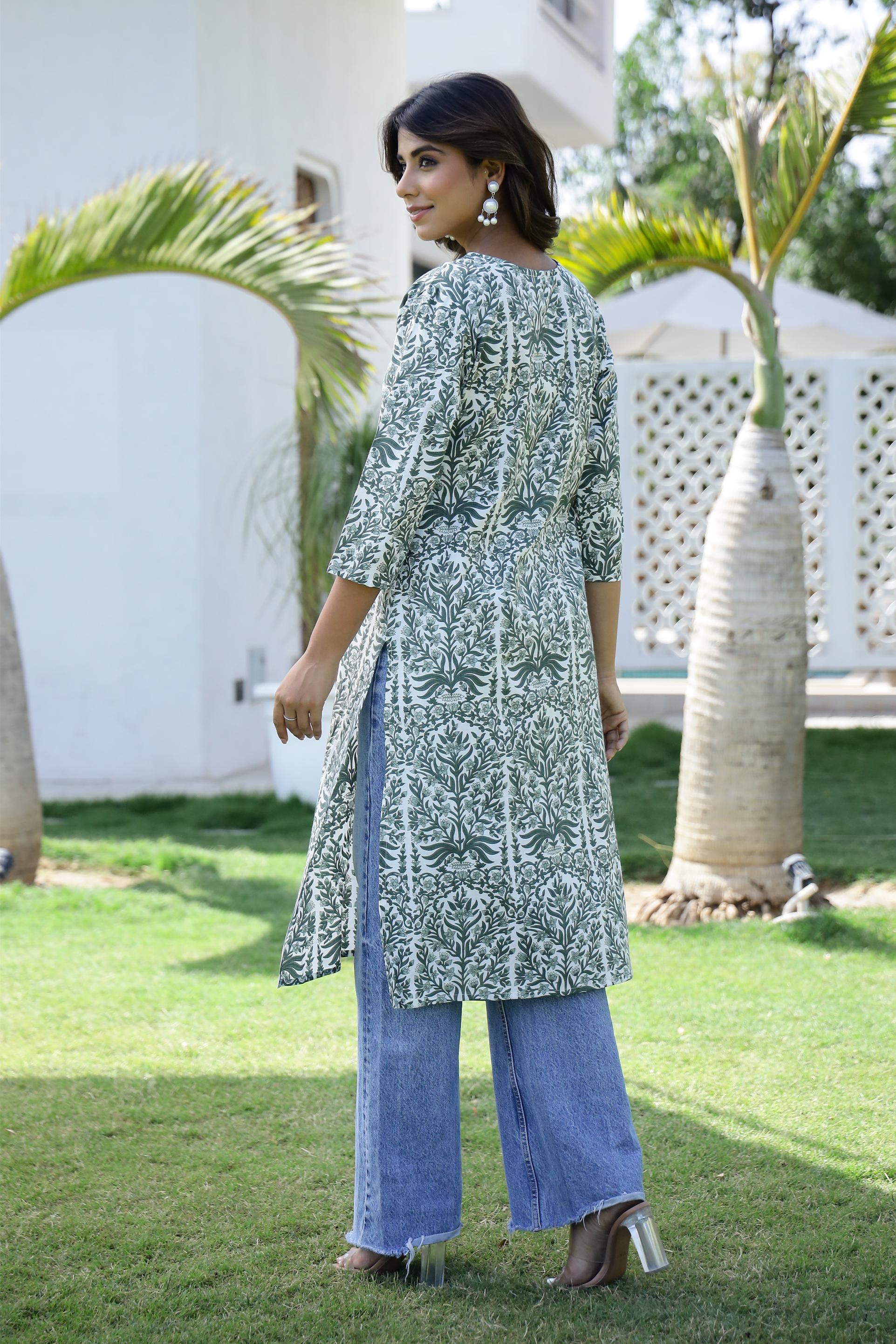 Cotton Embroidered Straight Fit Kurti | | Shop stylish women's clothing online at Label Flavia |