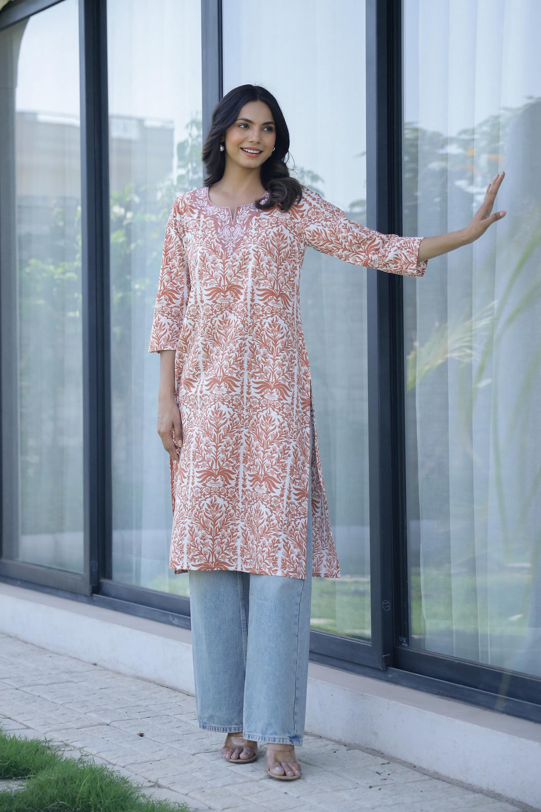 Cotton Embroidered Straight Fit Kurti | | Shop stylish women's clothing online at Label Flavia |