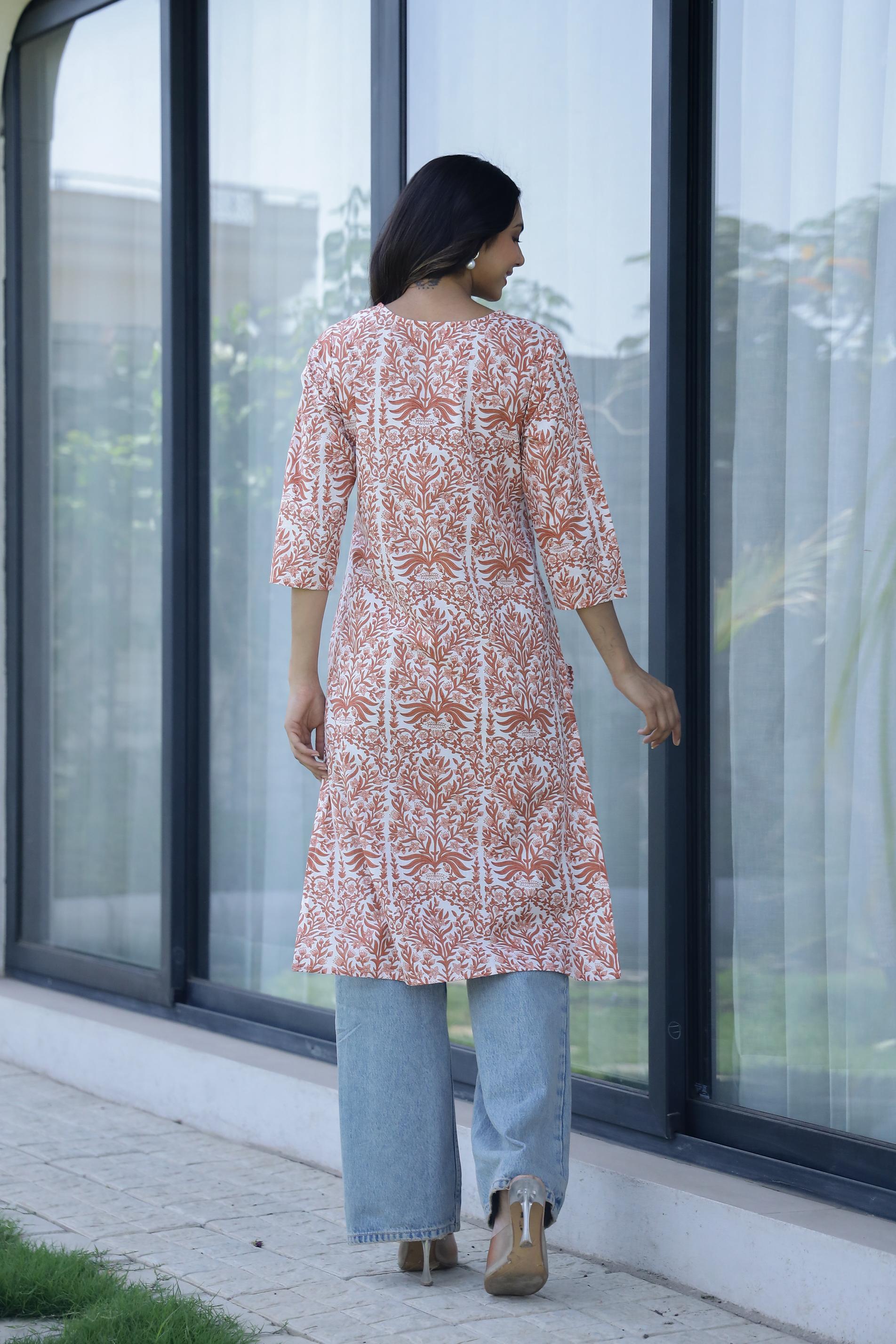 Cotton Embroidered Straight Fit Kurti | | Shop stylish women's clothing online at Label Flavia |