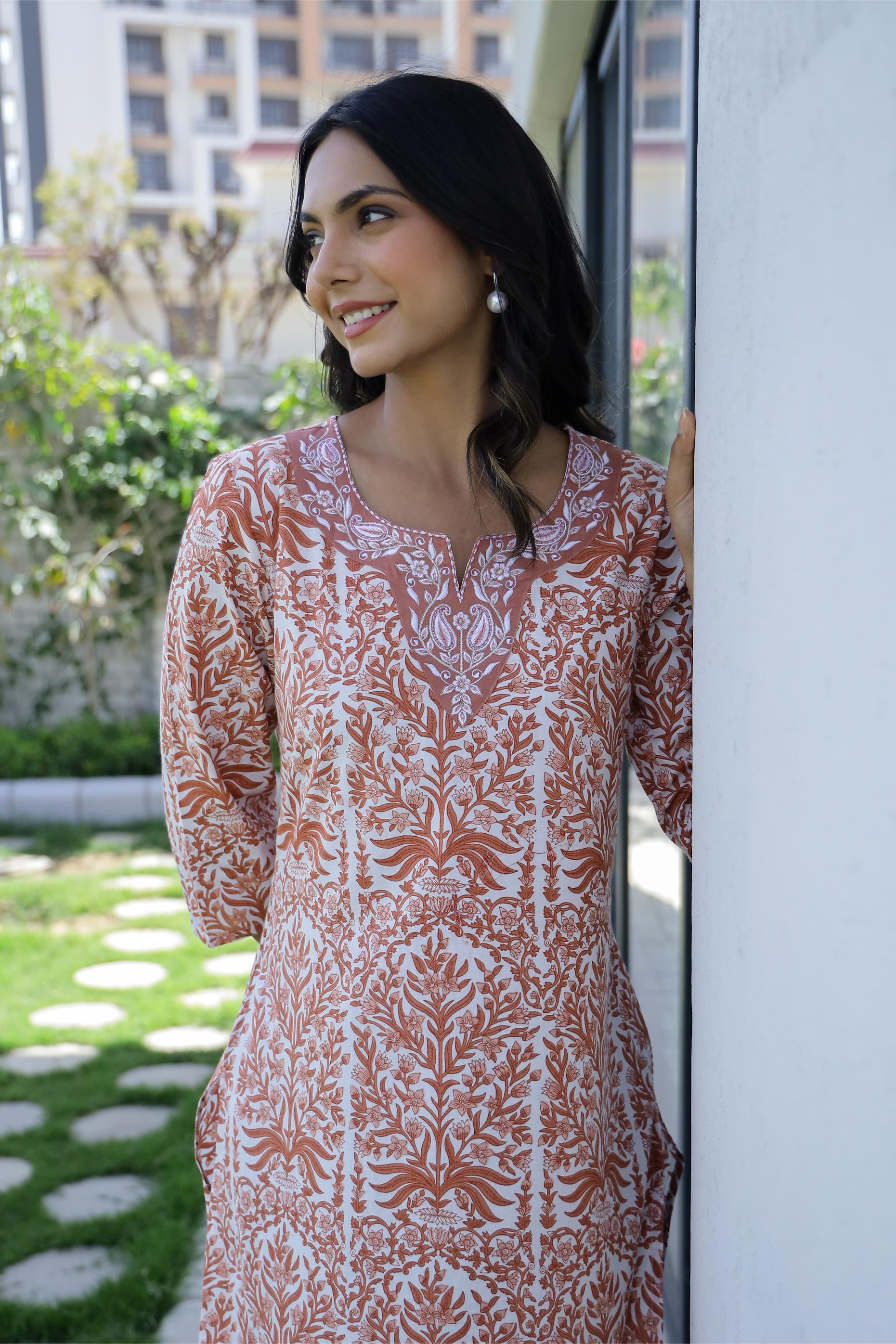 Cotton Embroidered Straight Fit Kurti | | Shop stylish women's clothing online at Label Flavia |