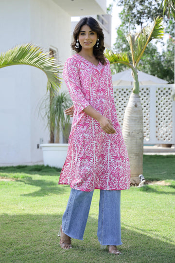 Cotton Embroidered Straight Fit Kurti | | Shop stylish women's clothing online at Label Flavia |