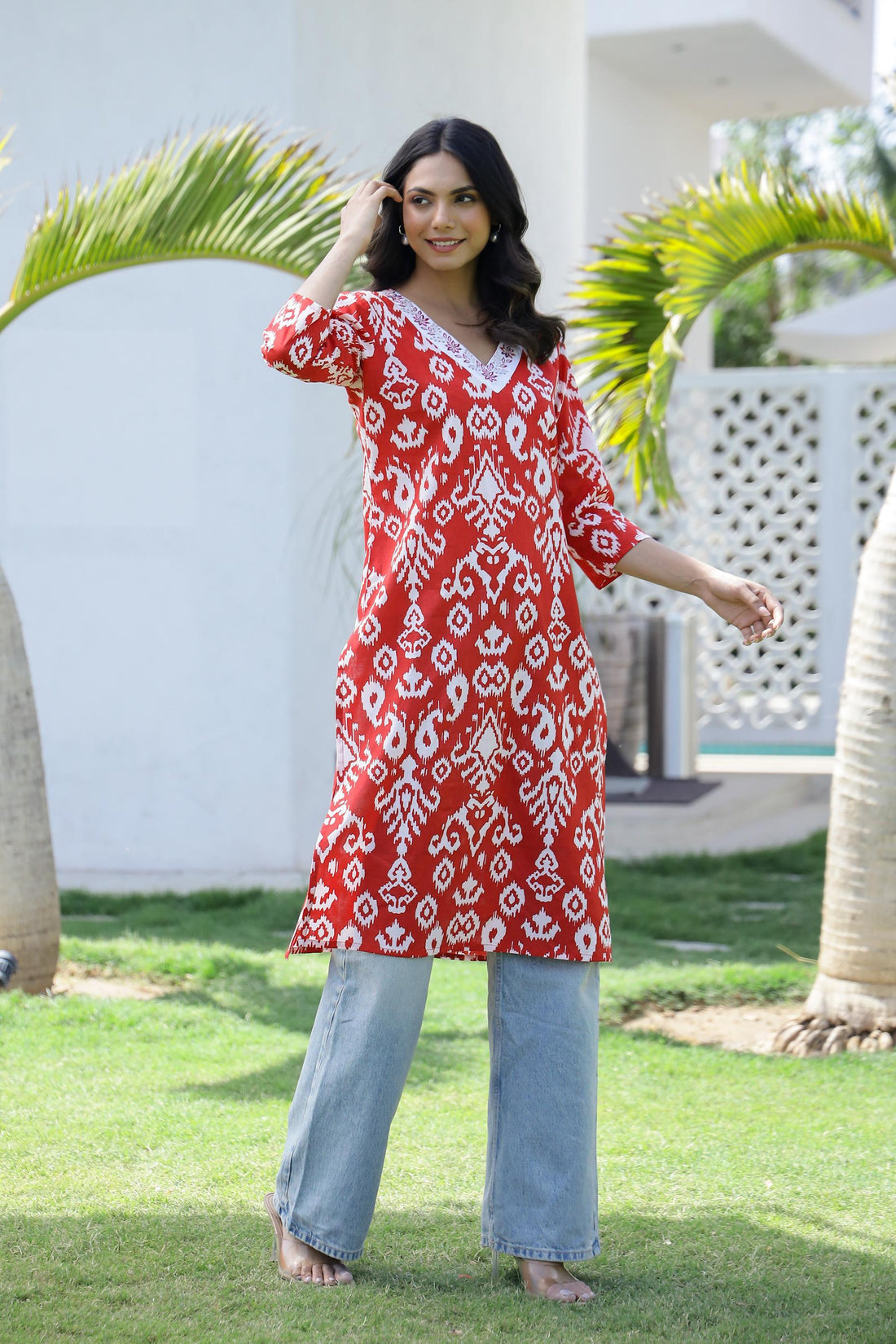 Cotton Embroidered Straight Fit Kurti | | Shop stylish women's clothing online at Label Flavia |