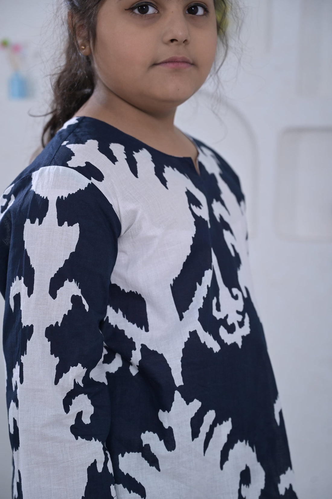 Navy Ikat Print Girl’s Coord Set – Blue & White