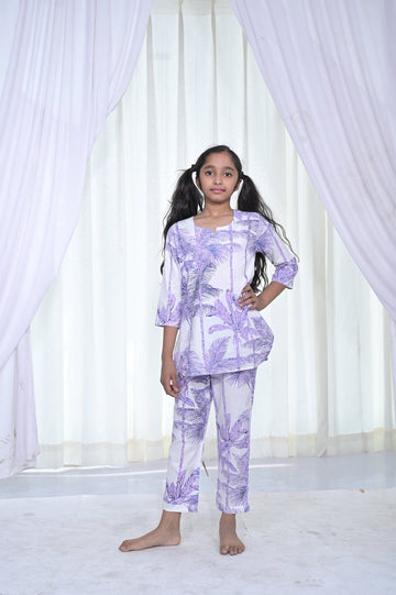 Lavender Palm Leaf Girls Coord Set