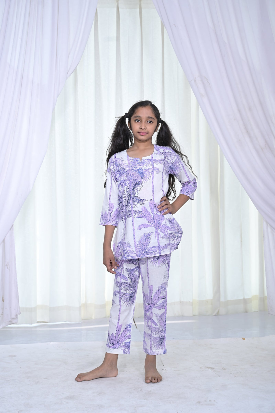 Lavender Palm Leaf Girls Coord Set