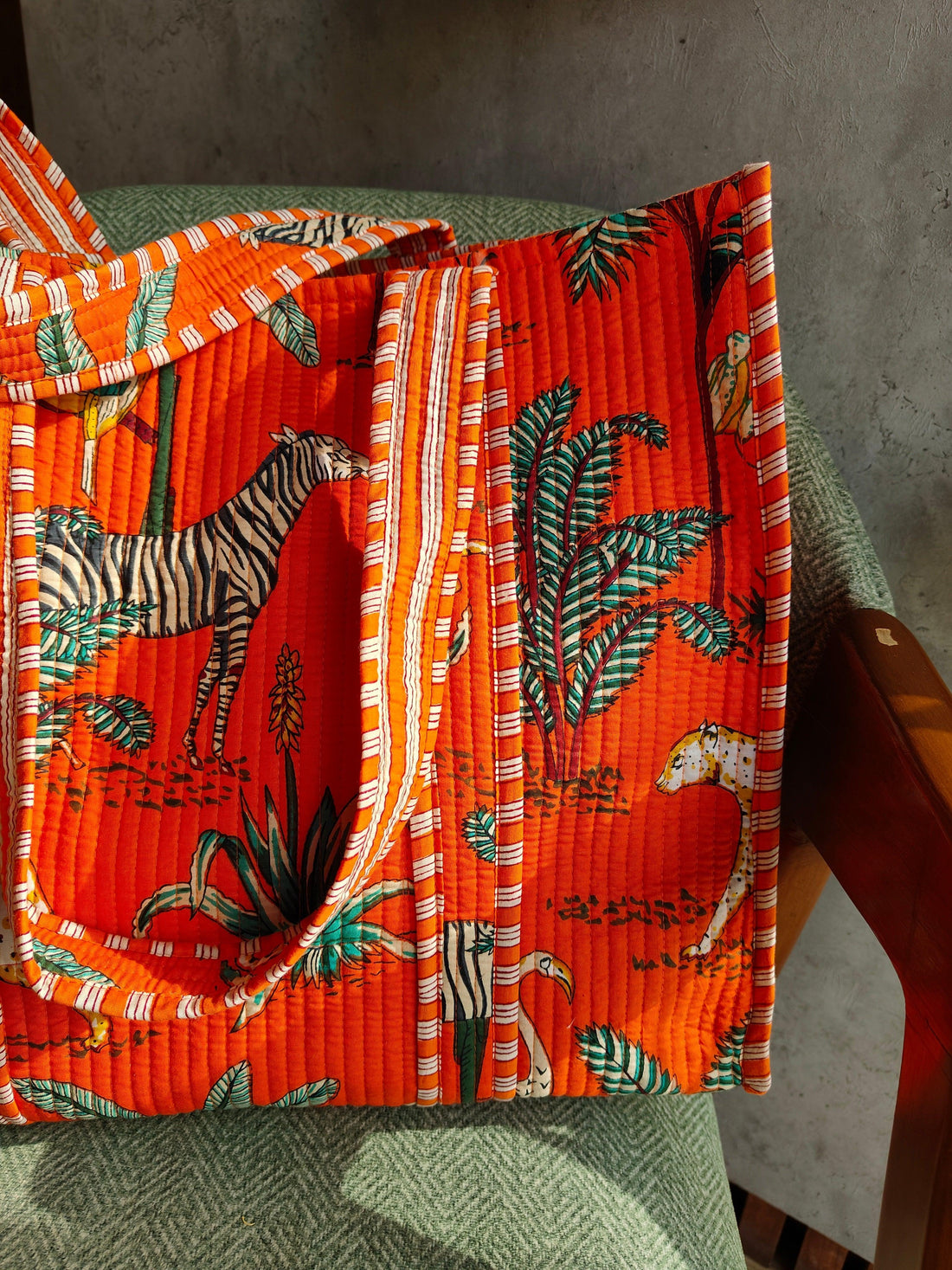 Handcrafted Jungle-Print Tote Bag for Indian Women – Vibrant, Spacious & Durable