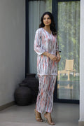 Chic Abstract Satin Stripes Pajama Set - Modern & Stylish Nightwear | Co-Ord Set | Shop stylish women's clothing online at Label Flavia |
