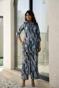 Ocean Waves Print Satin Pajama Set - Calm & Chic Nightwear | Co-Ord Set | Shop stylish women's clothing online at Label Flavia |