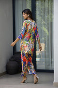 Vibrant Tropical Print Satin Pajama Set - Fun & Stylish Nightwear | Co-Ord Set | Shop stylish women's clothing online at Label Flavia |