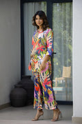 Vibrant Tropical Print Satin Pajama Set - Fun & Stylish Nightwear | Co-Ord Set | Shop stylish women's clothing online at Label Flavia |