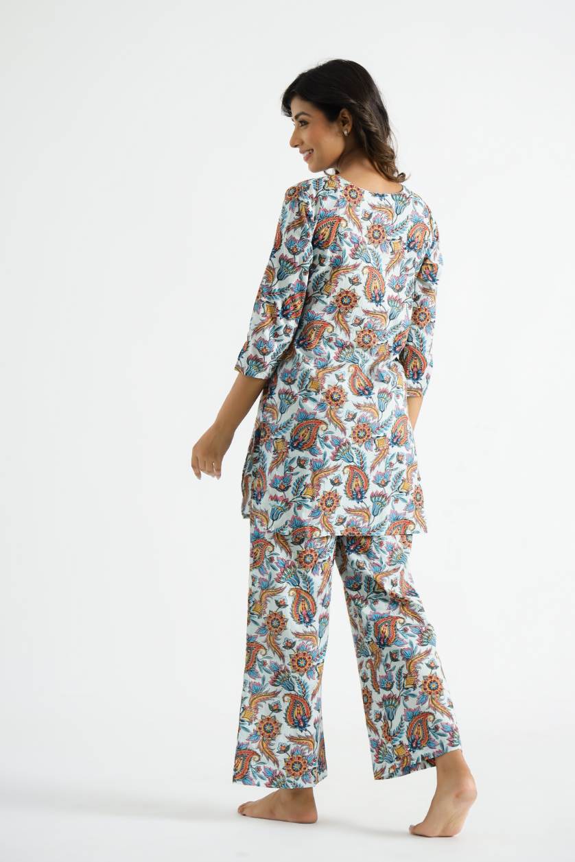 Women’s Cotton Printed Night Suit Co-ord Set (Top & Pyjama) – Multicolor