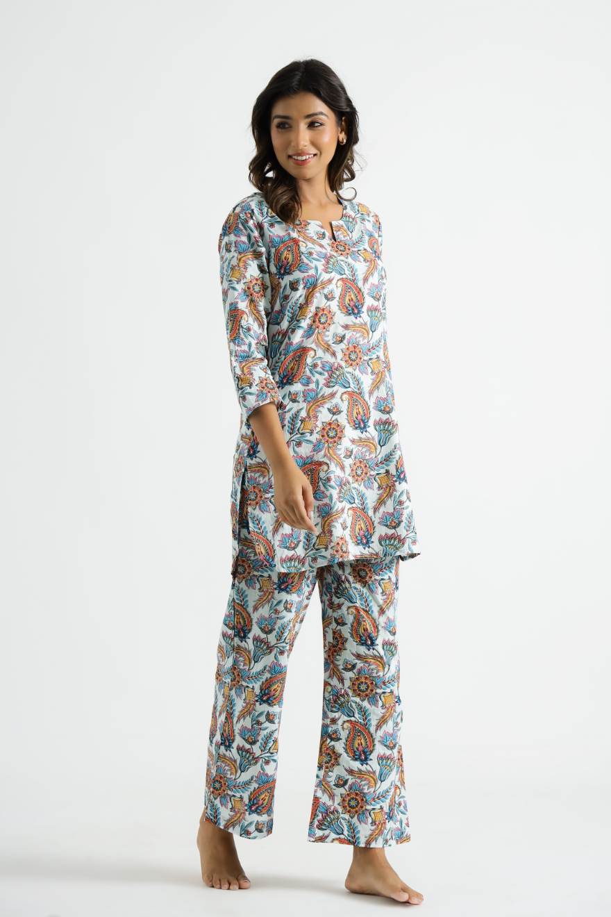 Women’s Cotton Printed Night Suit Co-ord Set (Top & Pyjama) – Multicolor