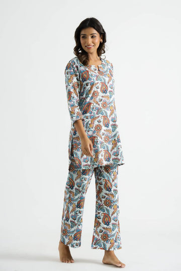 Women’s Cotton Printed Night Suit Co-ord Set (Top & Pyjama) – Multicolor