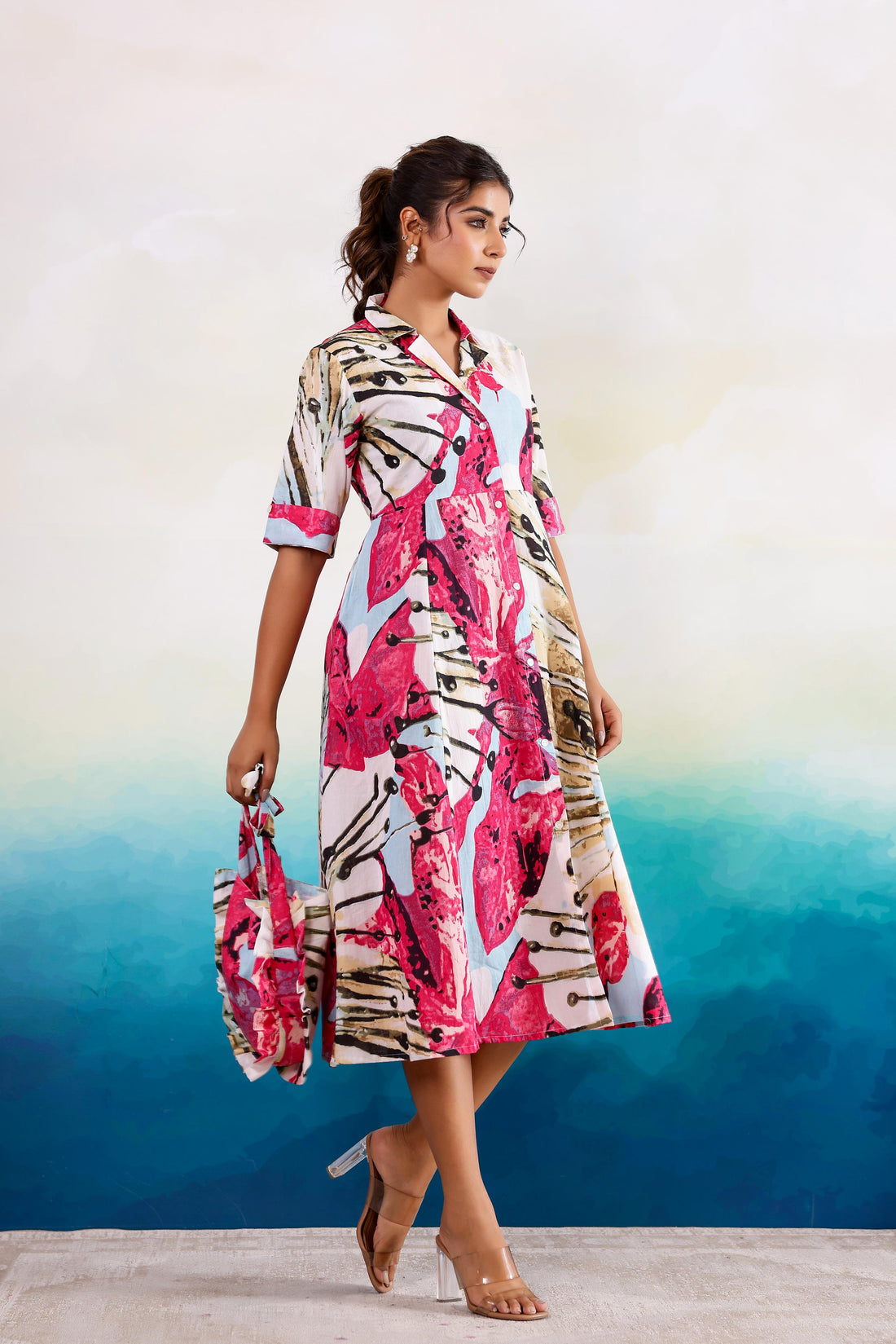 Pink Abstract Cotton Dress | | Shop stylish women's clothing online at Label Flavia |