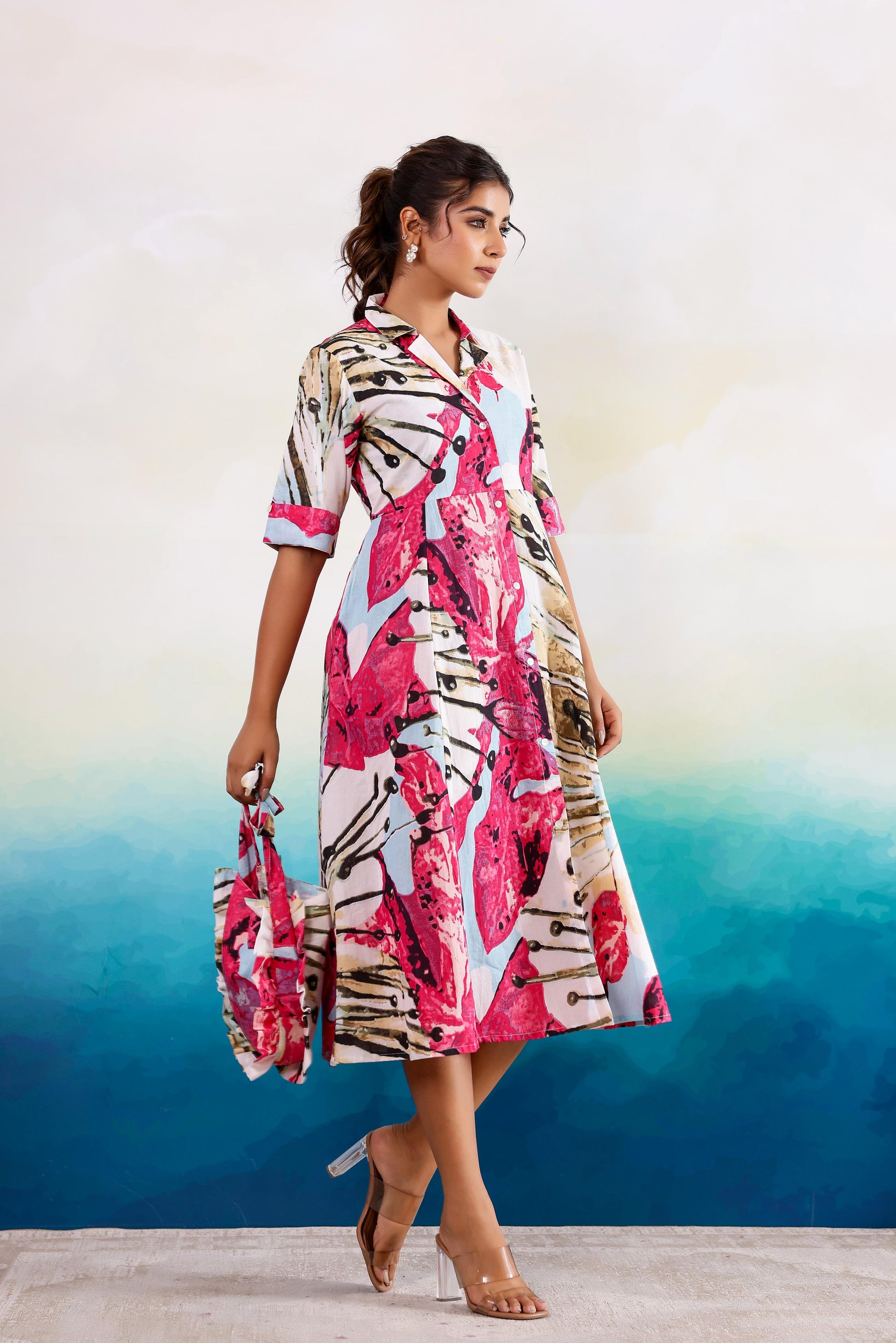 Pink Abstract Cotton Dress | | Shop stylish women's clothing online at Label Flavia |