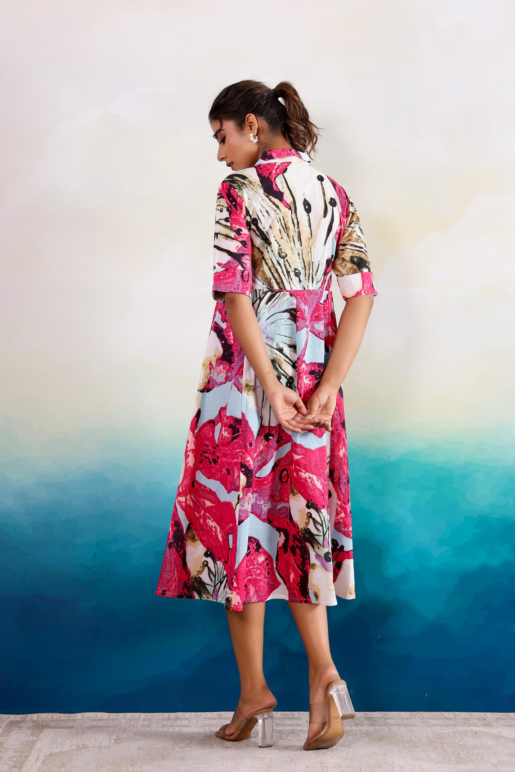 Pink Abstract Cotton Dress | | Shop stylish women's clothing online at Label Flavia |
