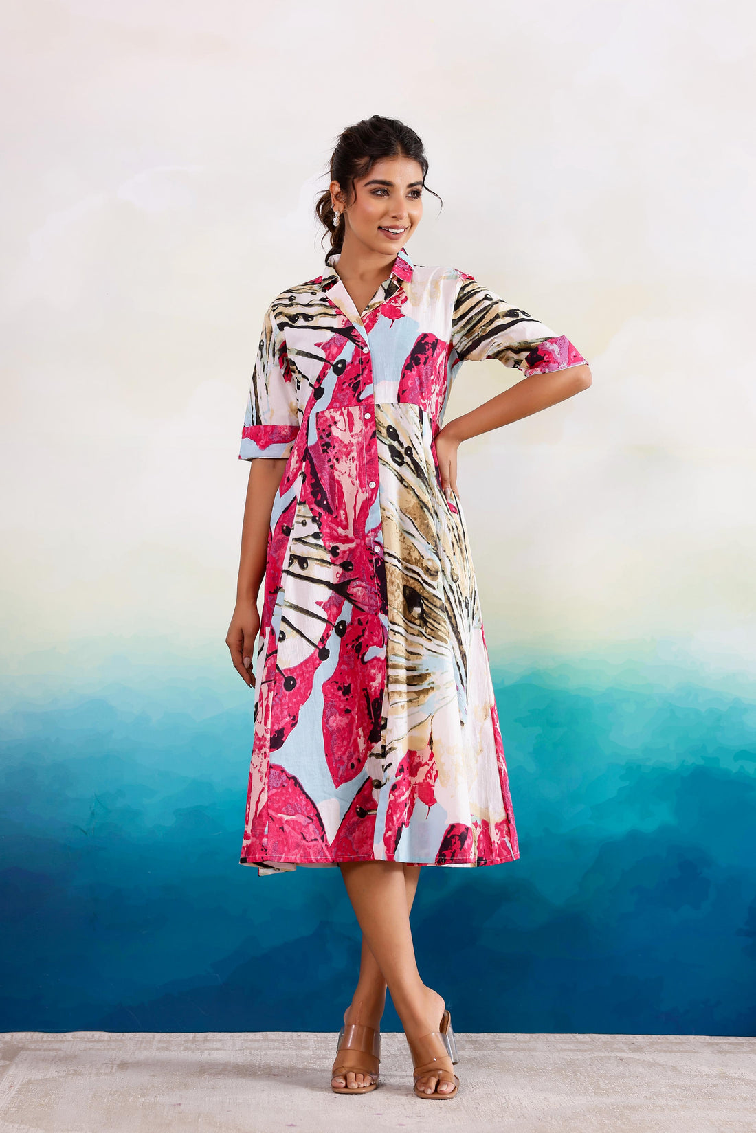 Pink Abstract Cotton Dress | | Shop stylish women's clothing online at Label Flavia |