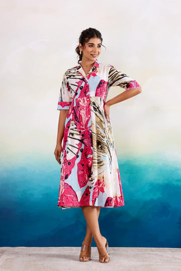 Pink Abstract Cotton Dress | | Shop stylish women's clothing online at Label Flavia |