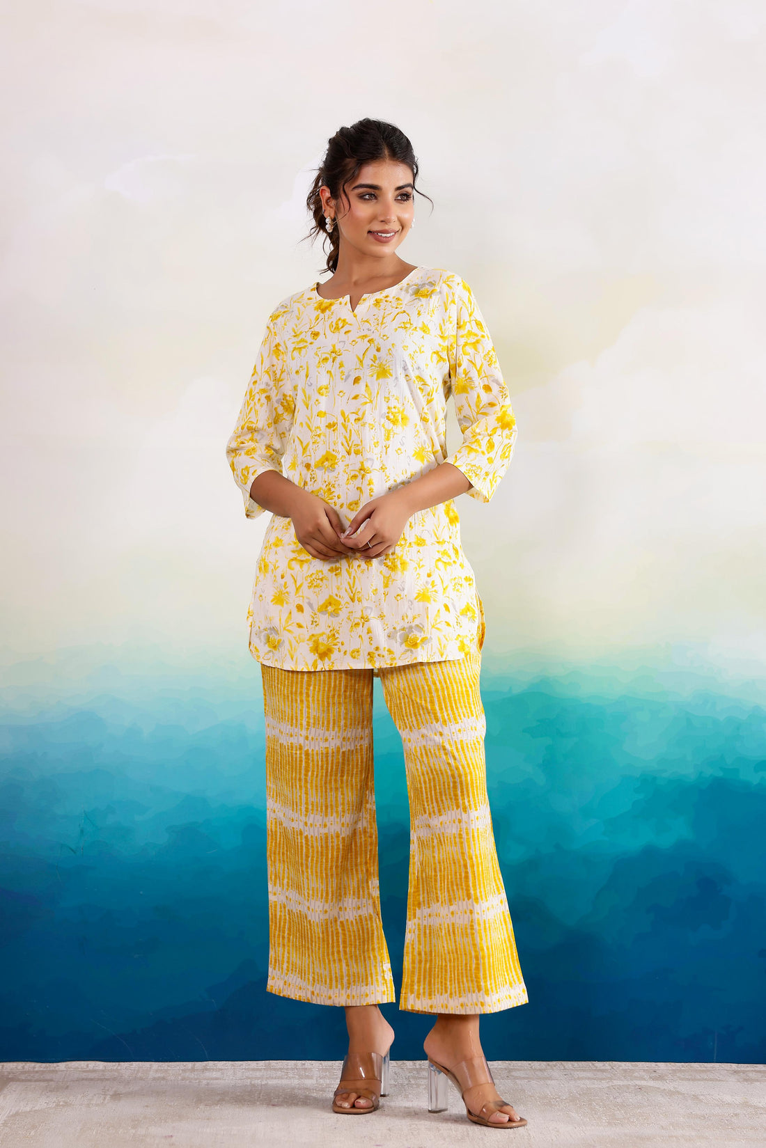 Yellow Beauty Dual Cotton Printed Co-ord Set | Co-Ord Set | Shop stylish women's clothing online at Label Flavia |