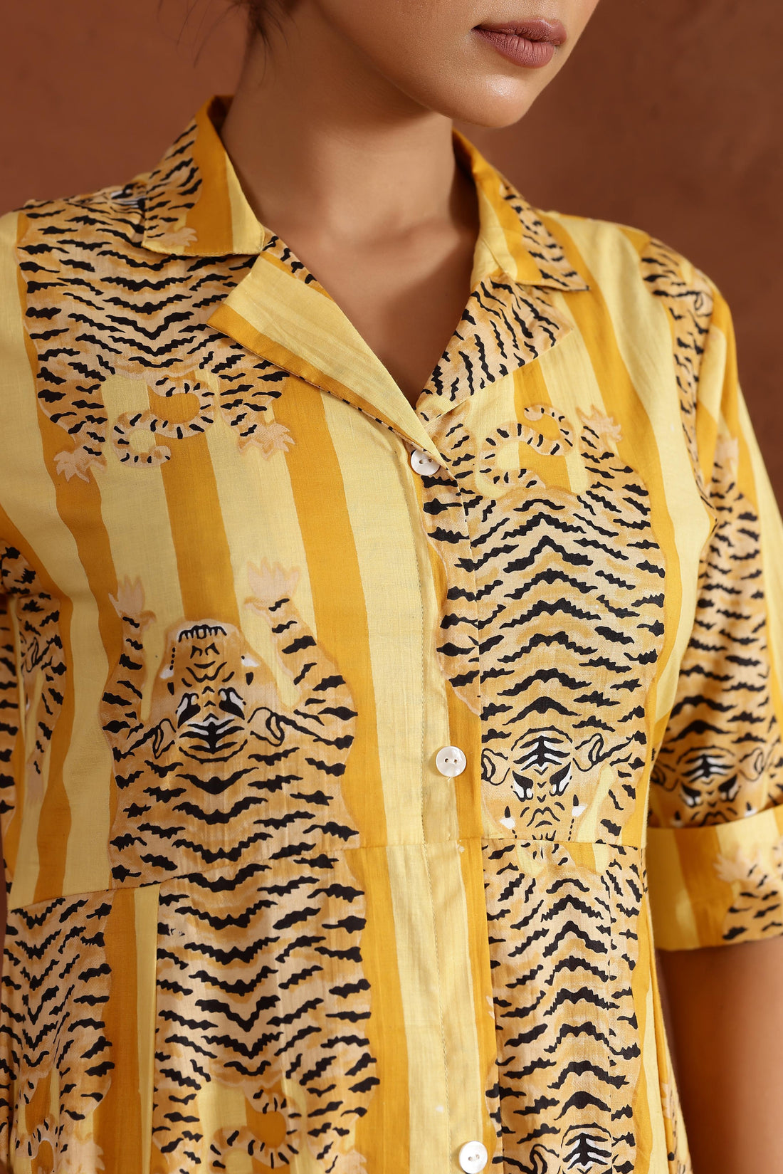 Yellow Tiger Cotton Dress | | Shop stylish women's clothing online at Label Flavia |
