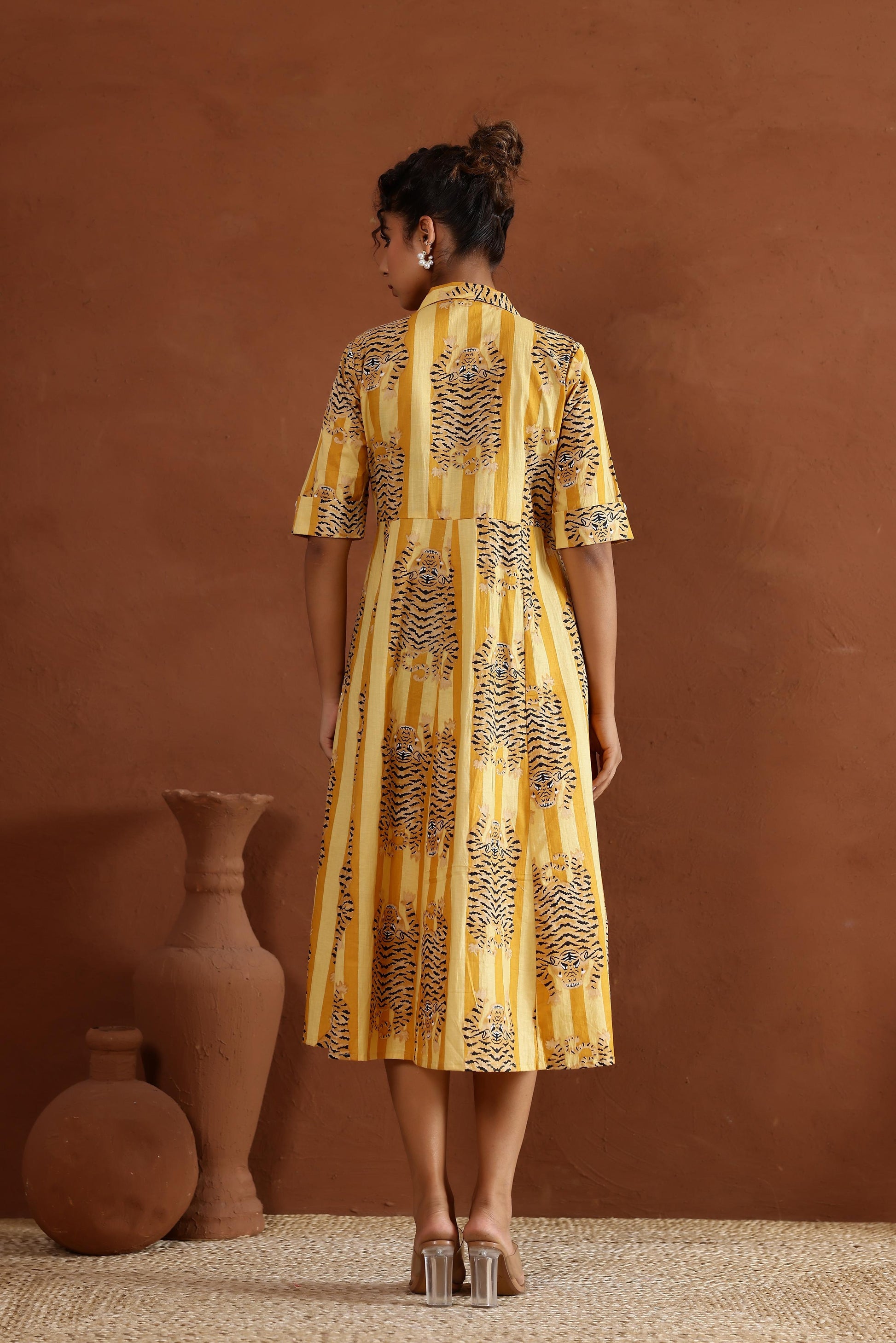 Yellow Tiger Cotton Dress | | Shop stylish women's clothing online at Label Flavia |