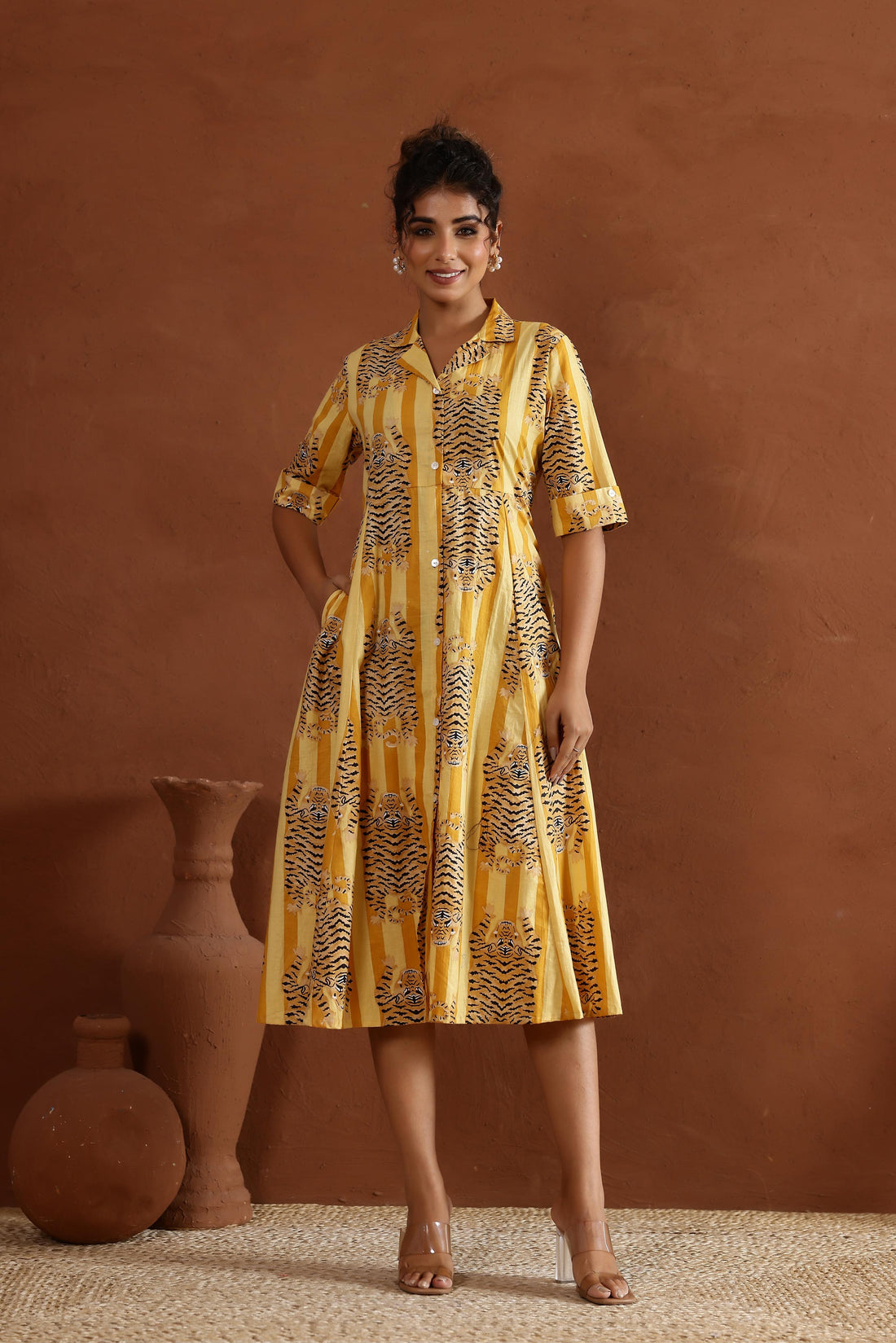 Yellow Tiger Cotton Dress | | Shop stylish women's clothing online at Label Flavia |