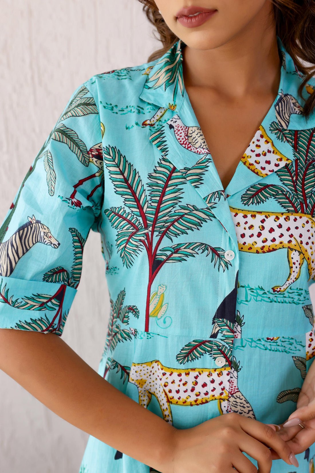 Teal Jungle Cotton Dress | | Shop stylish women's clothing online at Label Flavia |