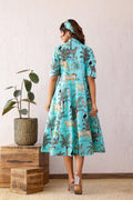 Teal Jungle Cotton Dress | | Shop stylish women's clothing online at Label Flavia |