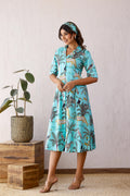 Teal Jungle Cotton Dress | | Shop stylish women's clothing online at Label Flavia |