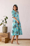 Teal Jungle Cotton Dress | | Shop stylish women's clothing online at Label Flavia |