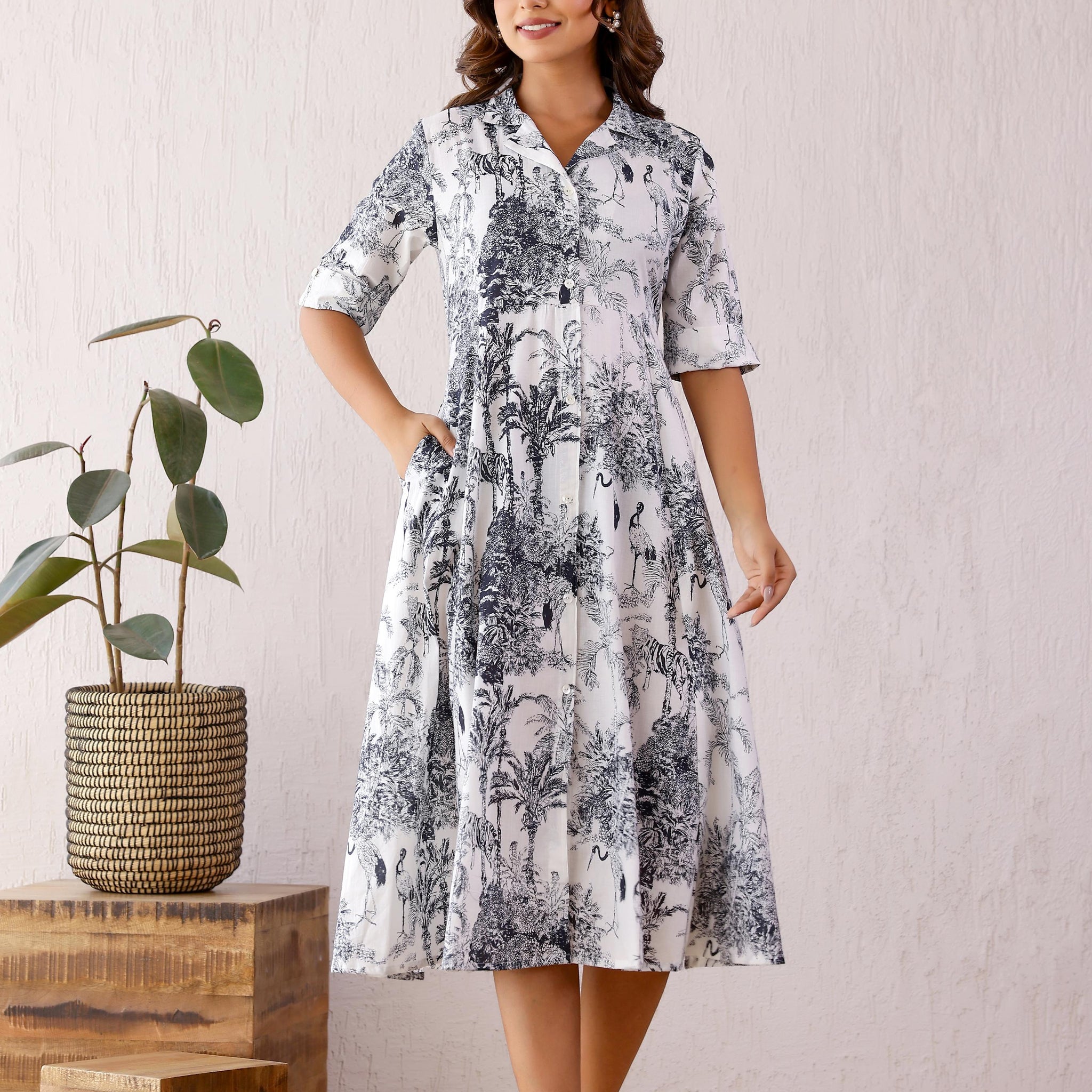 Cotton Printed Dress | A-Line Dress | Shop stylish women's clothing online at Label Flavia |