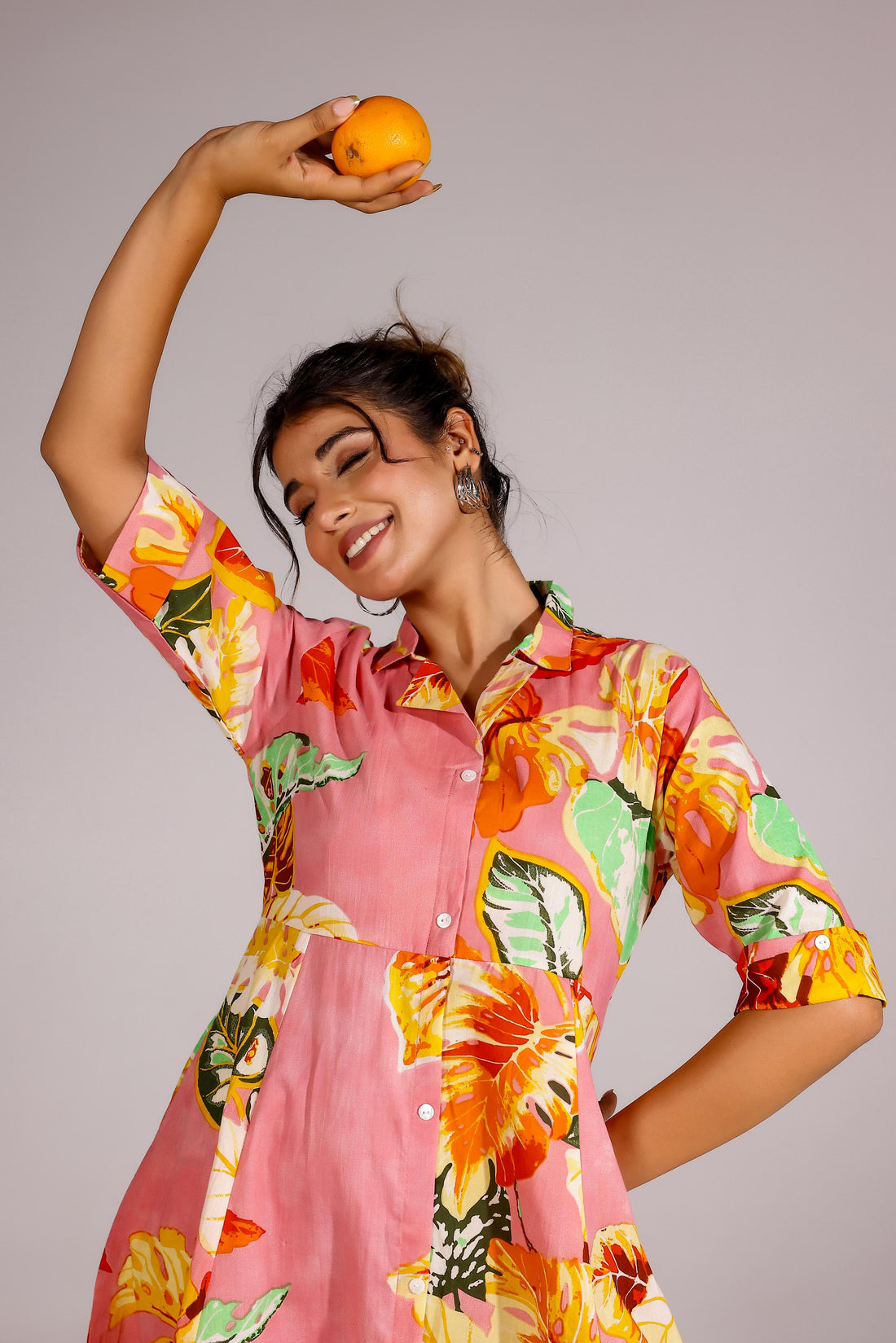 Pink Leaf Cotton Dress | | Shop stylish women's clothing online at Label Flavia |