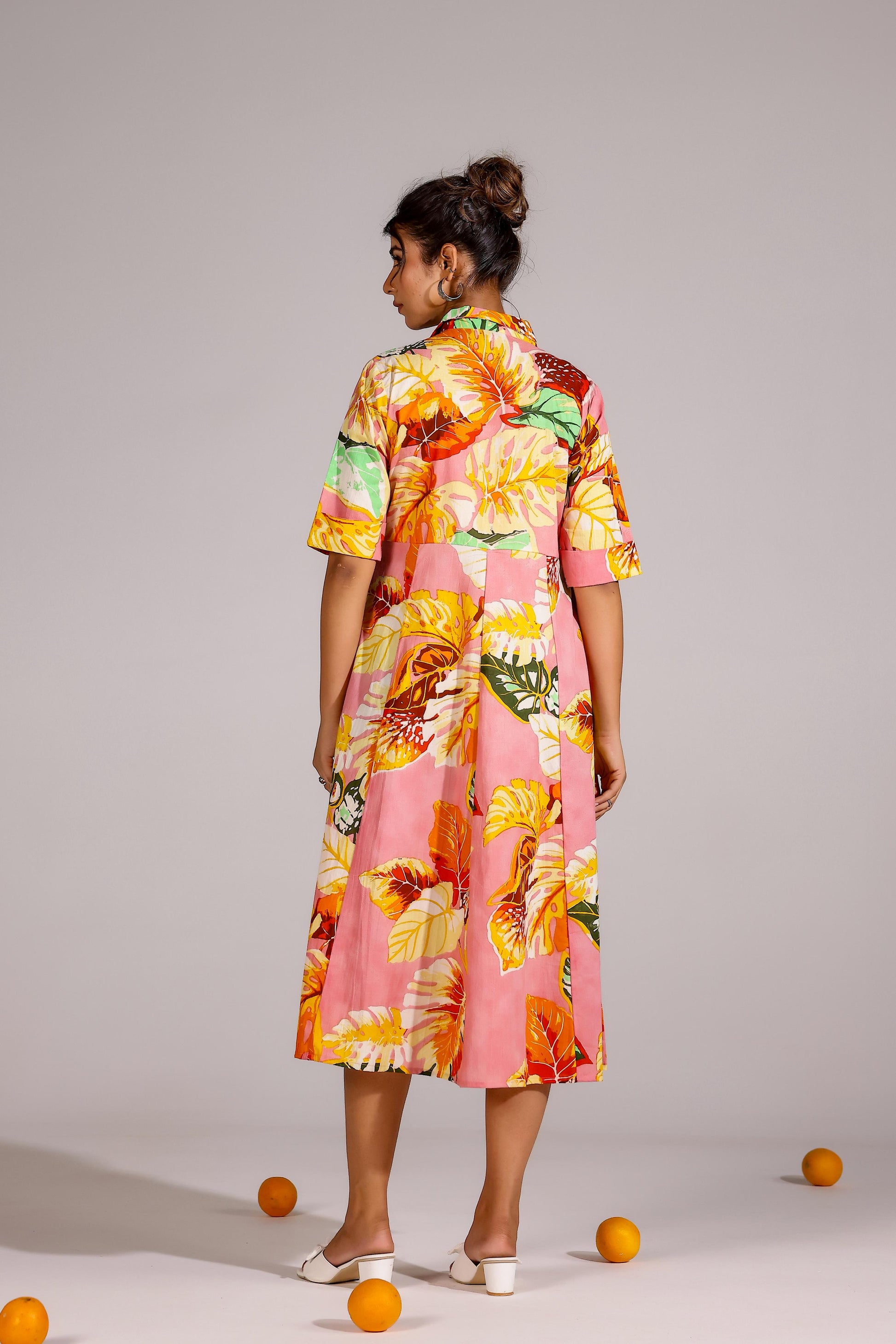 Pink Leaf Cotton Dress | | Shop stylish women's clothing online at Label Flavia |
