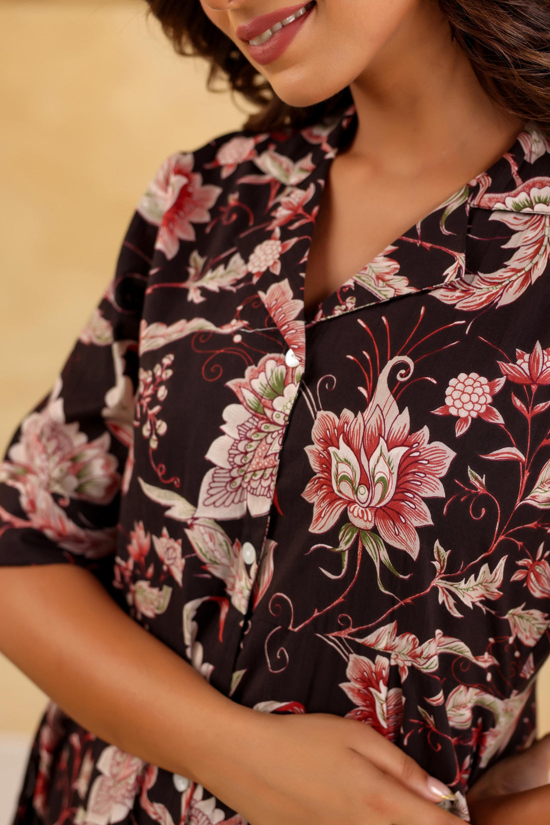 Purple Black Floral Cotton Dress | | Shop stylish women's clothing online at Label Flavia |