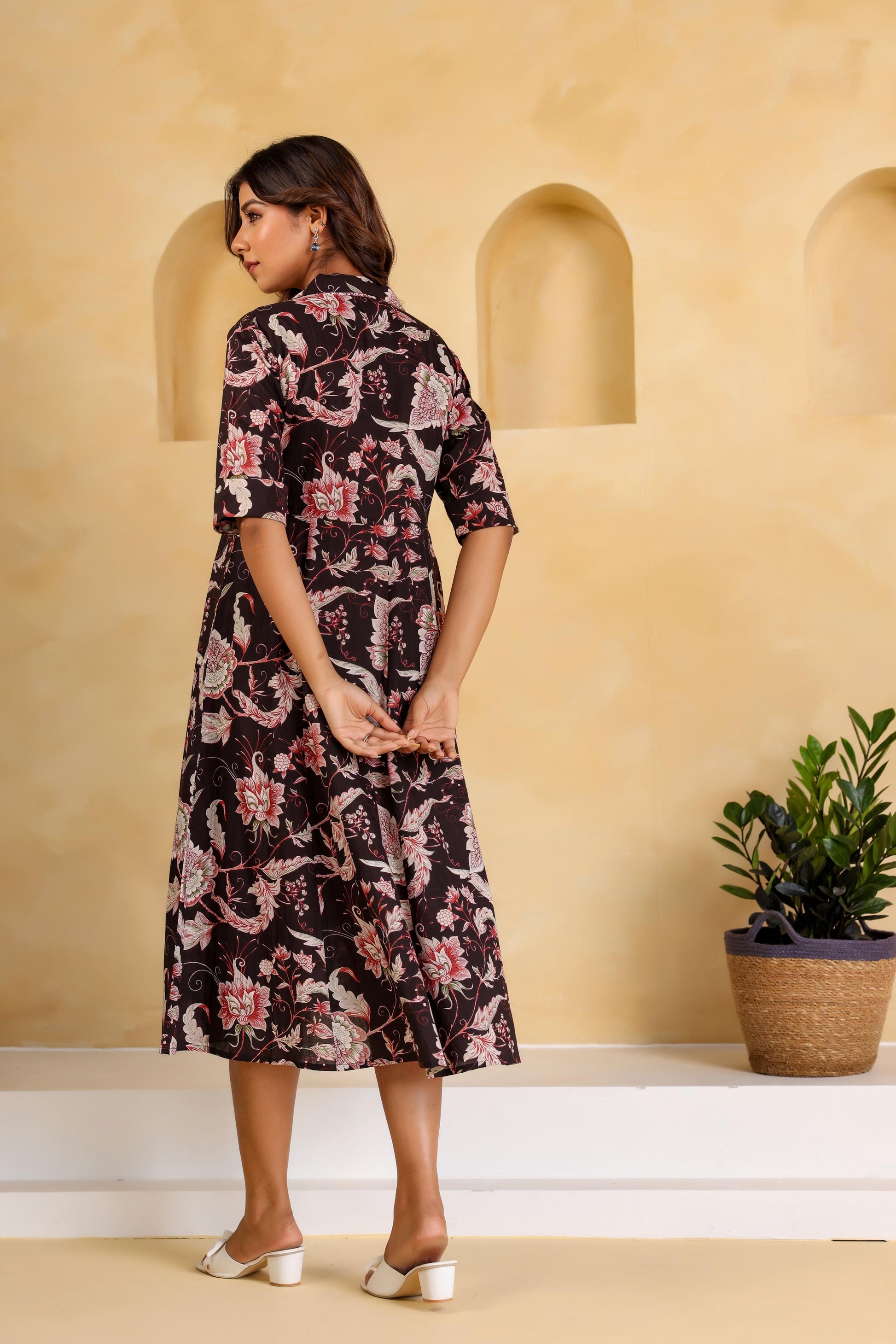 Purple Black Floral Cotton Dress | | Shop stylish women's clothing online at Label Flavia |