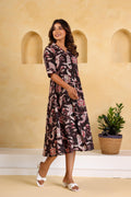 Purple Black Floral Cotton Dress | | Shop stylish women's clothing online at Label Flavia |