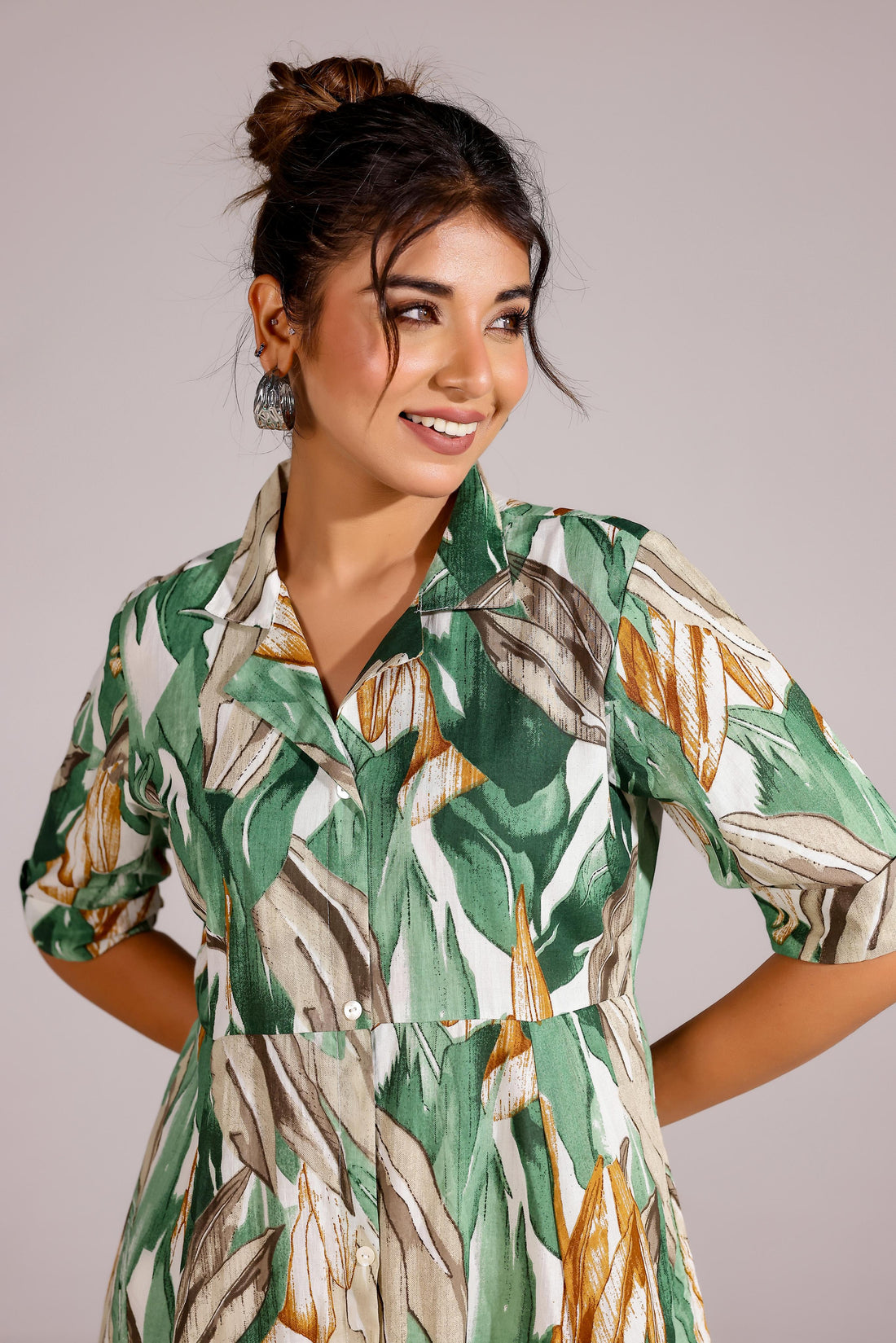 Green Abstract Cotton Dress | | Shop stylish women's clothing online at Label Flavia |