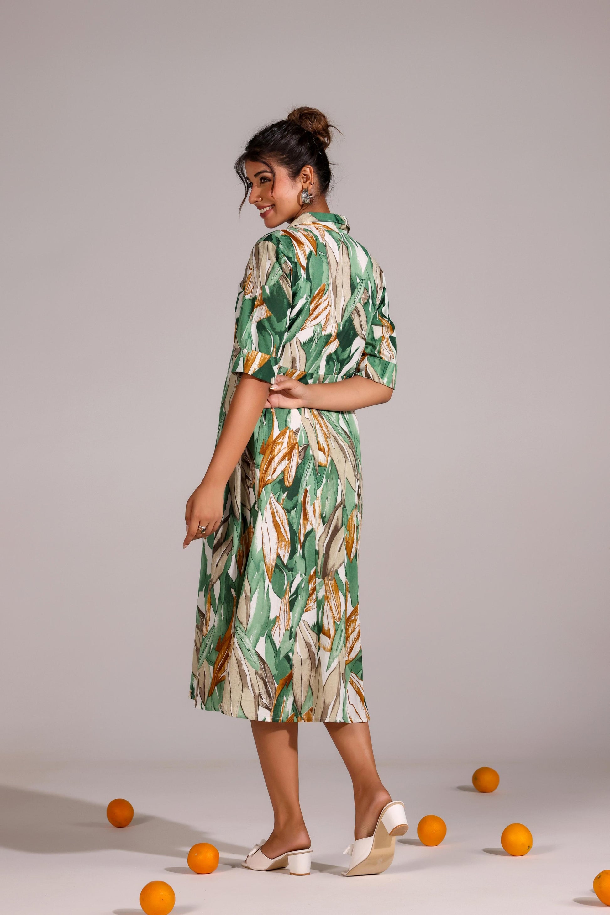 Green Abstract Cotton Dress | | Shop stylish women's clothing online at Label Flavia |
