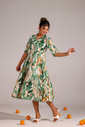 Green Abstract Cotton Dress | | Shop stylish women's clothing online at Label Flavia |