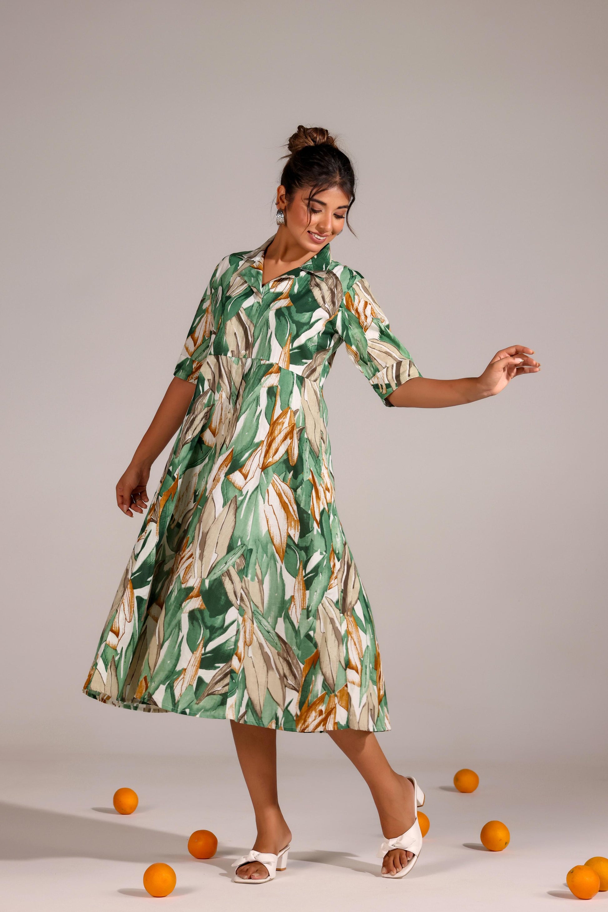 Green Abstract Cotton Dress | | Shop stylish women's clothing online at Label Flavia |