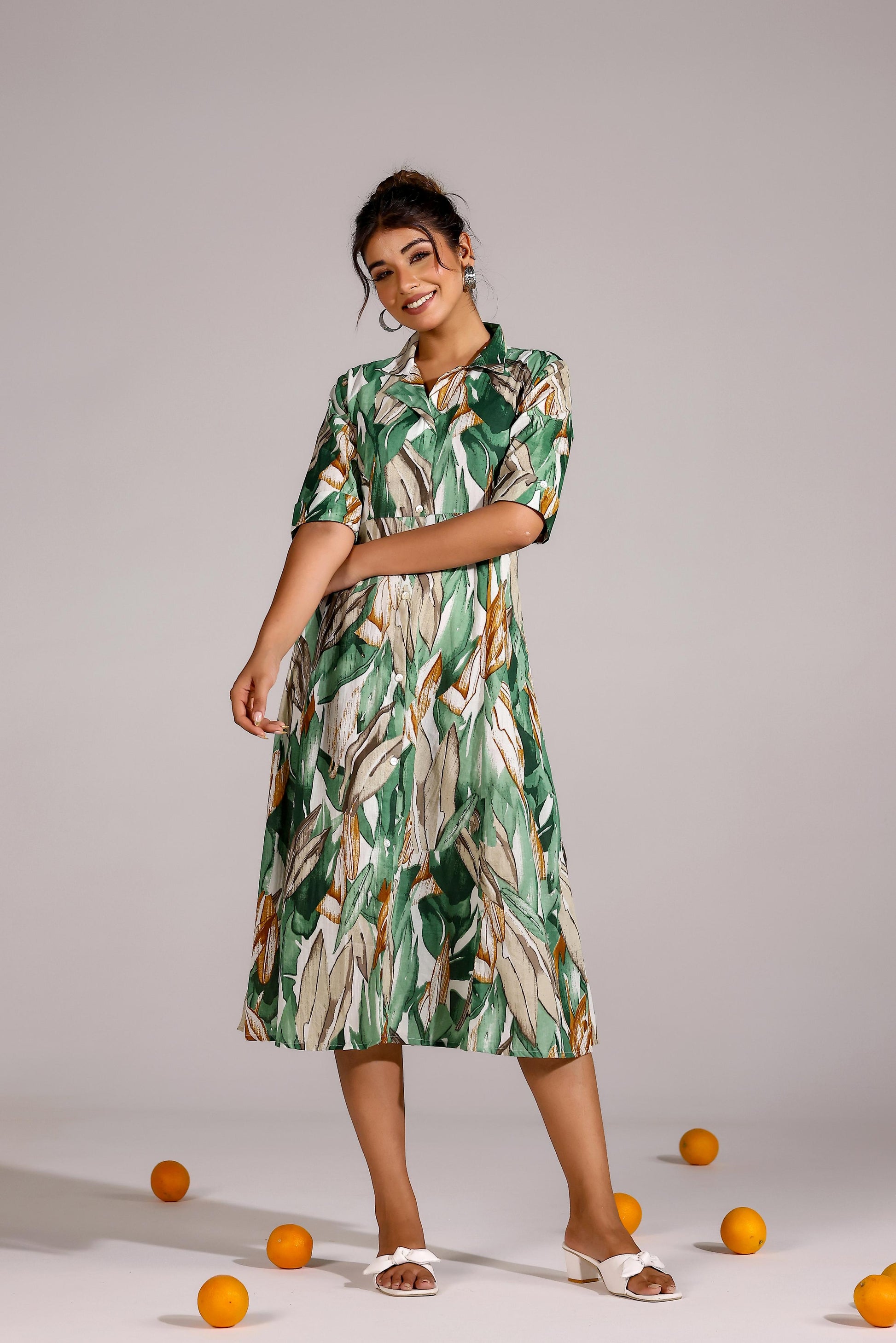 Green Abstract Cotton Dress | | Shop stylish women's clothing online at Label Flavia |