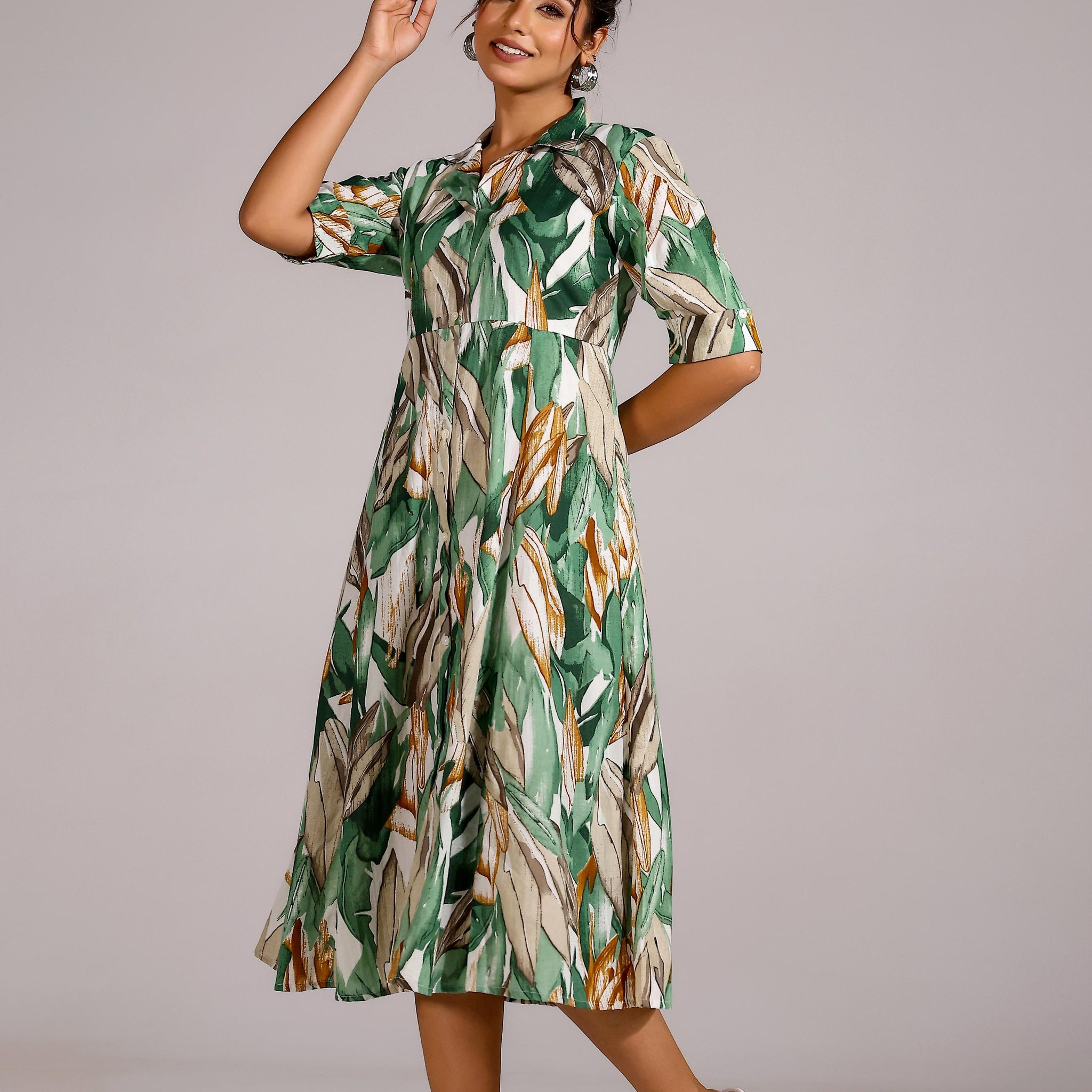 Green Abstract Cotton Dress | | Shop stylish women's clothing online at Label Flavia |