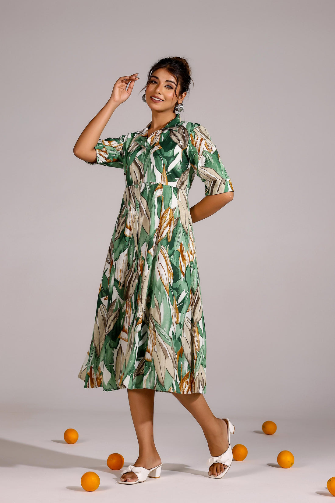 Green Abstract Cotton Dress | | Shop stylish women's clothing online at Label Flavia |