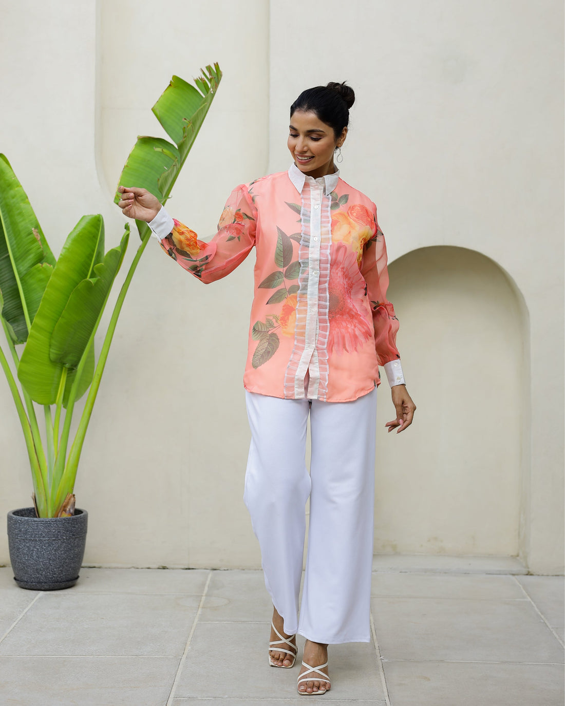 Women's Peach Floral Sheer Top Shirt - Fresh & Stylish | Women's Shirt | Shop stylish women's clothing online at Label Flavia |