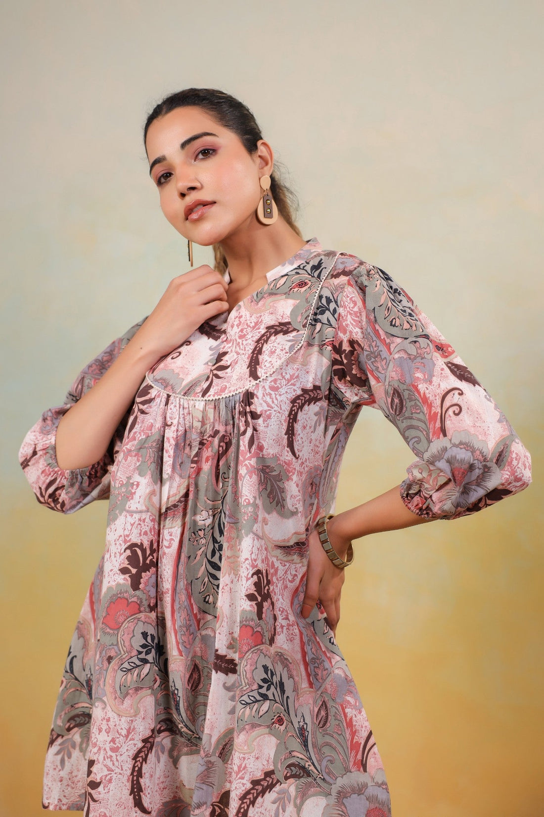 Blush Reverie – Graceful Floral Print Tunic Top