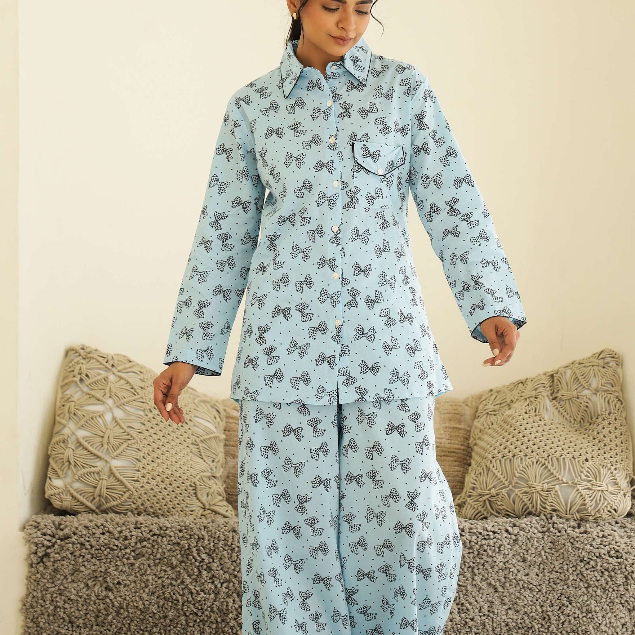 Cozy Butterfly Print Cotton Night Suit