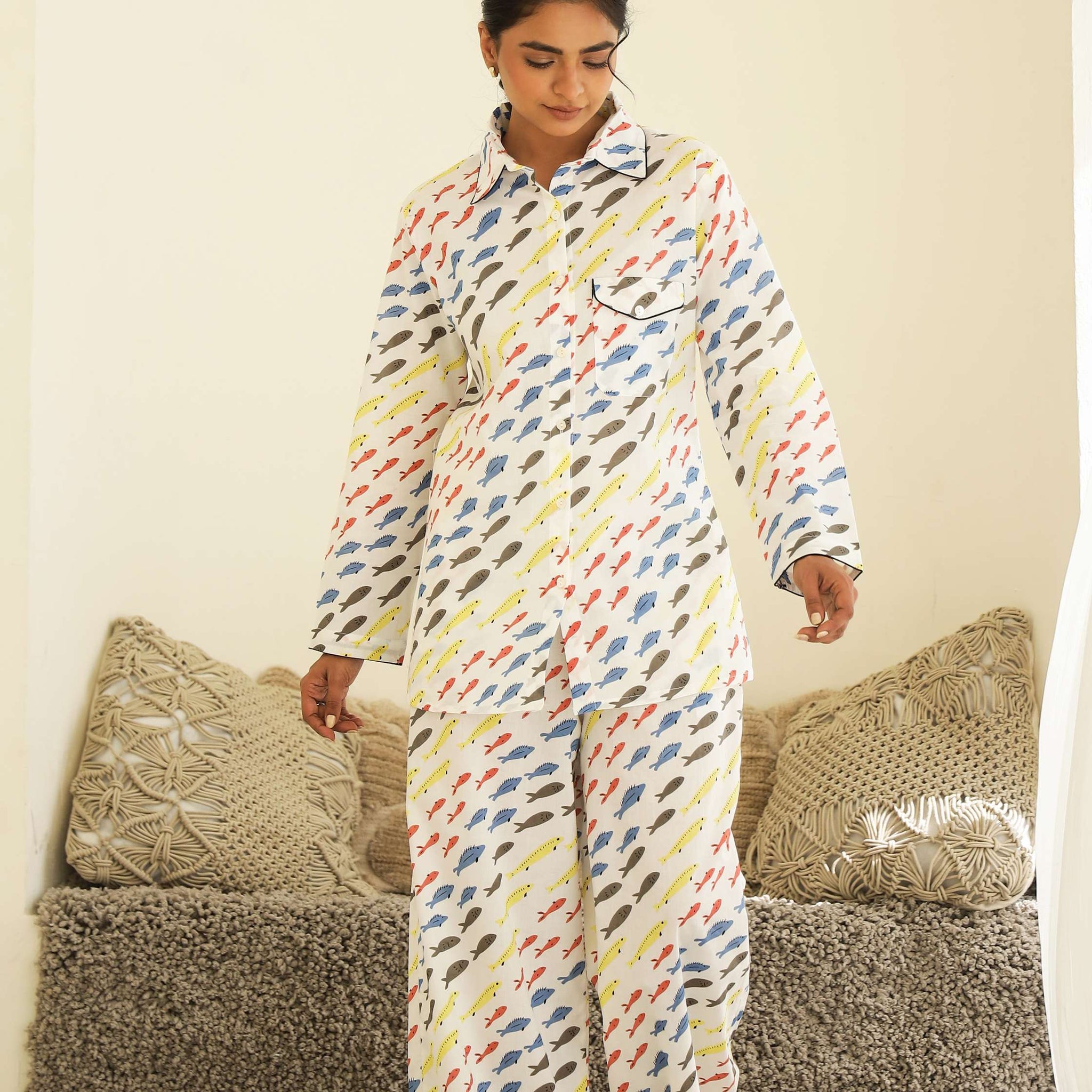 Playful Print Cotton Night Suit