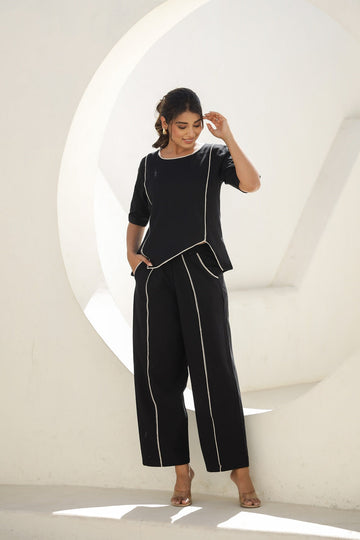 Chic Black Co-Ord Set with Contrast Stitching – Trendy & Elegant